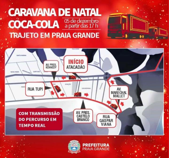 Trajeto da Caravana de Natal da Coca Cola em Praia Grande